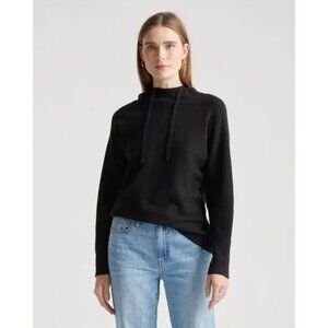 Quince Women's Milano Stitch Pullover Hoodie in Black sz L NWT Relaxed Fit